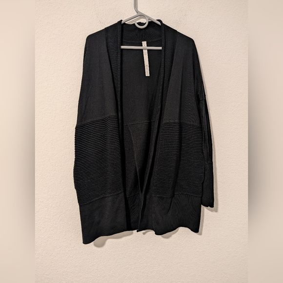 Lululemon Black 100% Merino Wool Ribbed Longline Open Front Sit In Lotus Wrap 6 - Picture 7 of 14